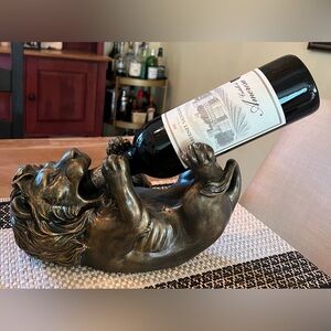 Antiqued Bronze Lion Wine Bottle Holder